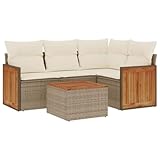 QJBSAVVA Balkonstühle Balkonmöbel Kleiner Balkon Balkon Set Gartensofa - 5-TLG. Garten-Sofagarnitur mit Kissen Beige Poly Rattan für Party Balkon Garten Terrasse