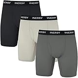 INNERSY Lange Unterhosen Herren Boxershorts mit Eingriff Weiche Pants Unterwäsche Männer 3er Pack (L, Schwarz/Dunkelgrau/Grau)