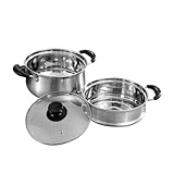 GRADENEVE Dampf Topf Dampfgarer Edelstahl Stapel Und Dampftopf Set Küchenkochtopf Dampfgargerät Mit Glasdeckel Stapelbar 2 Teilig Vielseitig Einsetzbar