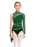 Hansber Kinder Mädchen Ballettkleid Langärmeliger Turnanzug Mit Unregelmäßigem Tüllrock Eiskunstlaufanzug Grün 9-10 Jahre