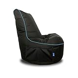 Bruni Cockpit – schwarzer Gaming-Sitzsack zum Zocken mit Lehne und Fach, Indoor und Outdoor geeignet, in Deutschland gefertigt (Schwarz/Blau)