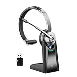 Bluetooth Headset mit Mikrofon，Kabelloses Headset mit USB Dongle & Ladestation, Wireless Office Headset mit Stummschaltung & Rauschunterdrückung Mikrofon für Computer/Call Center/Büro/HomeOffice/Teams