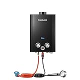 GASLAND BE264B Gas Durchlauferhitzer Propangas 10 Liter Camping Durchlauferhitzer Gastherme 50mbar Campingdusche Warmwasser mit Überhitzungsschutz für Wohnmobil Hütte Scheune