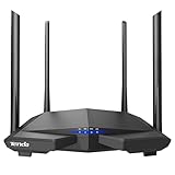 Tenda AC6 Dualband WLAN Router (867Mbit/s 5GHz+300Mbit/s 2,4GHz) 4 * 5dBi Antennen, 4 * 10/100Mbit/s LAN/WAN-Port, Repeater&Access Point Modus, MU-MIMO, APP, IPv6, WPS, Keine DSL-Funktion, Schwarz