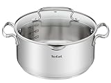 Tefal Duetto+ Kochtopf | Ø 24 cm | Alle Herdarten + induktionsgeeignet | einfache Reinigung in der Spülmaschine | Messskala | Glasdeckel zum Abgießen | 5 Liter Fassungsvermögen | Edelstahl