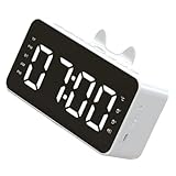 SEWACC Lautsprecher Wecker mit LED Spiegelanzeige Fm Radio Helligkeitsregelung Akku Multifunktionaler Digitalwecker für Schlafzimmer und Büro