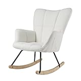 DARDVORLAG Schaukelstuhl Cremeweiß – Moderner Relaxstuhl Kuscheliger Lammfolle, Ergonomisch gepolstert, Holz-Kufen & Metallrahmen, Designer-Schaukelsessel für Wohnzimmer, Schlafzimmer & Leseecke