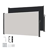 XMTECH Seitenmarkise Wandmarkise Ausziehbar Markise, Seitenwandmarkise Markisenstoff für Garten, Sichtschutz Sonnenschutz Windschutz - 160x300cm, Anthrazit