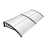 Vordach für Haustür 200x90 cm, Polycarbonat Pultvordach Überdachung, PP Halterung, Transparentes Pultbogenvordach, Extrem Witterungsbeständig, Schützt vor Regen, Schnee und UV-Strahlen