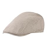 TOP-EX 100% Leinen Schiebermütze Herren Baskenmütze Mütze UPF 50 Sonnenschutz Sonnenhut Sommer Schirmmuetze Newsboy Cap Pures Beige XL/XXL
