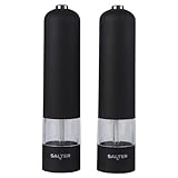 Salter 7524 BKXRUP elektrisch salzmühle/pfeffermühleset, Einhand-Bedienung, Keramikmechanismus, einstellbarer Mahl fein bis grob, Salz/Pfeffer Gewürzemühle, Weiches mattschwarzes, beleuchteter Sockel