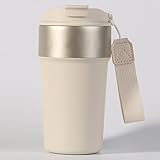 Longiang Thermobecher 500ml, Auslaufsicher Edelstahl Kaffeebecher to go mit Deckel und Strohhalm, Doppelwandige Kaffee to go Becher für Heiße und Kalte Getränke (Cremeweiß)