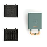 CREATE/STONE STUDIO/Sandwichmaker und Waffeleisen in Salbeigrün / 2 austauschbare Antihaftplatten, 1 Scheibe, 100º Offnung, BPA-frei, 105º Öffnung, Cool-Touch-Griff, 600W