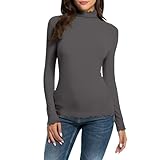 riou T-Shirt mit Stehkragen für Damen, modisch, langärmlig, Unterwäsche, Baumwolljersey mit Umlegekragen, Herbst, Winter, Slim Fit, Basic, Thermooberteil, Frühling, elegant, Geschenk, Ab grau, X-Large