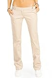 Damen Chinos - Sommerliche Stoffhosen mit ausgestelltem Bein - j20k-1 (DE/NL/SE/PL, Alphanumerisch, S, Regular, Regular, beige)