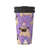 Isolierter Kaffeebecher mit Deckel, auslaufsicher, auslaufsicher, aus Edelstahl, für Mops, 500 ml, für Büro, Camping, Zuhause und mehr