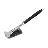 SANTOS 3-Kopf Grillbürste – Edelstahlborsten & Schaber – kraftvolle Reinigung für Grillroste – 44 cm Länge – austauschbarer Bürstenkopf – langlebig & effektiv
