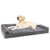 KSIIA Orthopädisches Hundebett Grosse Hunde, 105x70x18cm, Hundesofa Bezug abnehmbar waschbar, XL Hundecouch mit DREI erhöhte Ränder, rutschfeste Unterseite, Noppenschaumstoff Hundekorb, Grau