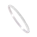 MILAKOO 4mm Ovale Form Edelstahl Manschette Armreif Armband mit Strass für Frauen (Silber)