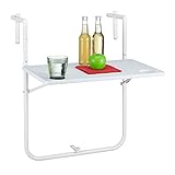 Relaxdays Balkon Hängetisch, klappbar, 3-Fach höhenverstellbar, Tischplatte in Rattanoptik, B x T: 59,5 x 36 cm, weiß