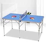 MEHOOSPVN Indoor Faltbare Mini-Tischtennisplatte, Robustes Stahlgestell Kompakt, mit Tragegriff tragbar 152*76*76cm, inkl. Netz, Zwei Schläger und Tischtennisball perfekt für den Innen- & Außenbereich