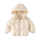 Generisch Jacke Mädchen Mantel Warm Wintermantel Süße Steppjacke mit Kapuze Einfarbig Puffer Jacket Winddicht Kuscheljacke Elegante Daunenmantel Mäntel für Kinder Beige 2 Jahre