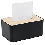 Tücherbox mit Deckelaus aus Holz, Rechteckige, Kunststoff, 21x13x9cm, Kosmetiktücherbox für Wohnzimmer, Büro, Auto,Badezimmer (Schwarz)