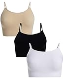 UnsichtBra Damen 3er Set Bustier Top BH ohne Bügel | Mehrpack Spaghettiträger Bralette BH | Frauen Sport Yoga Unterwäsche Basic Büstier Hemd (Schwarz,Weiss,Beige, L)