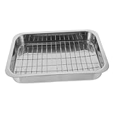 ULTECHNOVO 1 Satz rechteckige Auflaufform Gericht Multifunktion Backen Bräter Nicht -STiCK backform Küchenbackpfanne Backblech-Kit Küchenofenschale Ofenblech mit Rost Rostfreier Stahl Silber