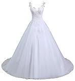 Romantic-Fashion Brautkleid Hochzeitskleid Weiß Modell W101 A-Linie Stickerei Träger Satin Organza DE Größe 42