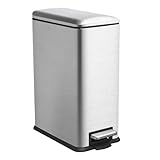 JM ·YIPENG Mülleimer Küche, 45 Liter Abfalleimer Küche, großer Tretmülleimer，45L Küchenmülleimer mit Softclose-Deckel und Inneneimer，Schmal Treteimer für Küche, Bad und Büro, Satiniertes Nickel