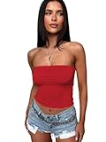 Sukiglam Tube Top Damen Sommer Sexy Ärmellos Bandeau Tops Y2K Basic Crop Top Slim Fit Rückenfreies Oberteile Casual Trägerloses Tank Tops Teenager Mädchen Streetwear