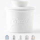 Duscdesp Butterdose Porzellan, Runde Butterbehälter Keramik mit Wasserkühlung, Französische Butterdose mit Deckel, Butterglocke Butterdosen für Frische und Streichfähige Butter (Weiß, 10cm)