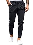 Feziakuk Herren Chino Hose Baumwolle Slim Fit Stoffhose Lässig Stretch Hosen Männer Schlupfhosen, Schwarz L