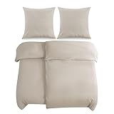 ATsense Bettwäsche 135x200 cm Baumwolle 4teilig, Bettwäsche-Sets Beige ÖkoTex-Zertifizierte mit Leinenartigem Griff, Atmungsaktiv, 2 Bettbezug und 2 Kissenbezug 80x80 cm
