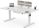 Devoko Höhenverstellbar Schreibtisch 160x80cm mit USB-C Ladeanschluss, Mobiler Elektrisch Computertisch mit Kabel Management Tray und 3-Funktions-Memory, Weiß