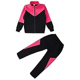 amropi Trainingsanzug Mädchen Sportanzug Sweatjacke + Jogginghose Bekleidungsset Jogginganzug Rot Schwarz,7-8 Jahre
