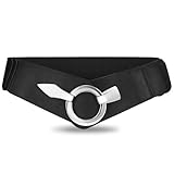 VOMELLI Breiter Elastischer Taillengürtel Damen - Vintage Stretchgürtel Hüftgürtel mit Silberschnalle für Kleid Schwarz M