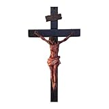 Wandkreuz – Katholisches Wandkreuz | Kruzifix aus Holz zum Aufhängen | rustikaler religiöser Look | Skulptur der Renaissance Jesus, Dekoration religiöser Figuren