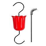 1 Packung -Feederschutz, Wassergraben, Blumen-Futterspender, Haken für den Garten im Freien mit 1 Bürste Vögel Haus (Red, One Size)