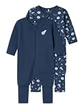 NAME IT Baby - Jungen Nbmnightsuit 2p Zip Ff Dark Space Noos Schlafanzug, Dark Denim, 56 EU