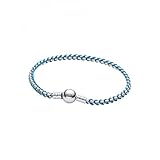 Pandora Blaue Kordel Schlangen-Gliederarmband aus Sterling-Silber, Kombination aus Stoff und Metall, Moments Kollektion, Länge: 19 cm, 593816C01-19