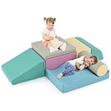 FANTASK 7-teiliges Schaumblock-Set, Kletter- und Krabbelspielset, Softbausteine zum Toben und Klettern für Babys, Blau