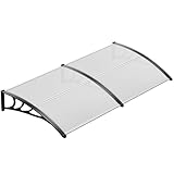 LIFERUN Vordach für Haustür, 190x98.5 cm, Transparentes Pultbogenvordach, Polycarbonat Halterung, Verstärkte Aluminiumstreifen, Fenstermarkise, Pultvordach, Sonnenschutz und Regenschutz