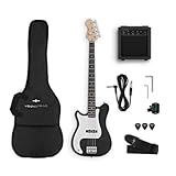 VISIONSTRING E Bass Gitarre Linkshänder mit Verstärker 10W für Erwachsene - Elektrische Bassgitarre Set mit Gitarrentasche, Plektrum, Gurt, Stimmgerät, Kabel - Bass Guitar 4/4 Gitarren Schwartz