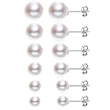 ALEXCRAFT 6 Paar Perlenohrringe Silber 925 Set Ohrringe Perlen Stecker Ohrringe Set Ohrstecker Silber 925 für Damen Mädchen(5/6/7/8/9/10 mm)