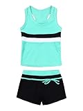 CHICTRY Mädchen Bikini Set Kinder Tankini Bademode 2-teilig Sport Badeanzug Badeset 3 Stripes Badeshirt Und Badeshorts Schwimmkleidung Minzgrün 134-140