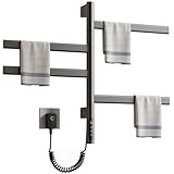 DOKKOME 180°Drehung Bad Handtuchtrockner Elektrisch Handtuchheizkörper Elektrisch Handtuchwärmer Elektrisch Badheizkörper Heizkörper 220V 71w Mit Timer Und Thermostat 30-70℃ (Grau)