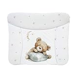 Ceba Baby® weiche Wickelauflage 75x72 cm - Baby Wickelunterlage - Wickeltischauflage für Junge und Mädchen - Wasserdicht, abwaschbar - OEKO-TEX® Standard 100 - Made in EU - Schläfriger Bär