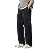 Herren-Cargohose mit elastischem Bund – Cargo-Jogginghose für Herren, elastische Taille, Trainingshose mit Kordelzug, Combat-Cargohose, elastische Taille, Wander-Trainingshose, Freizeithose, Schwarz
